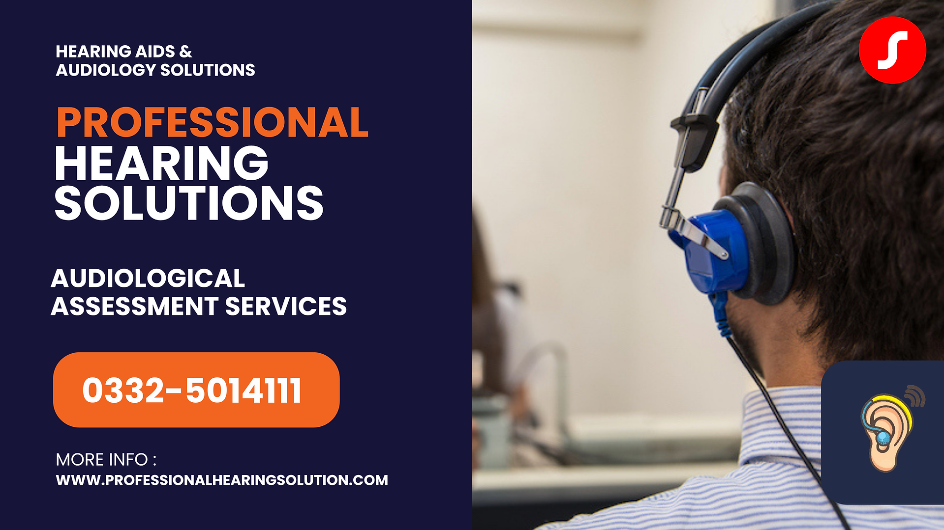 Hearing assessment with audiometric headphones at Professional Hearing Solutions, Islamabad